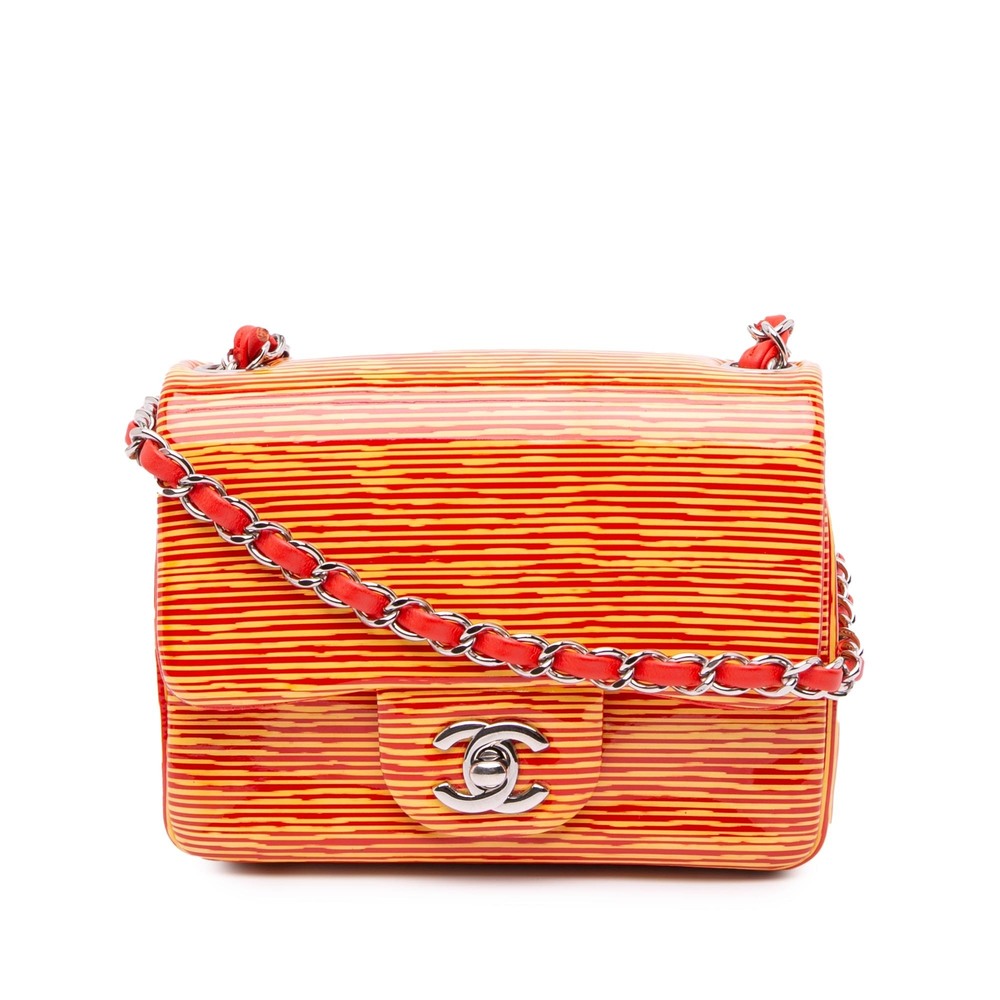 Pre-Loved Chanel Mini Square Classic Patent Striped Single Flap